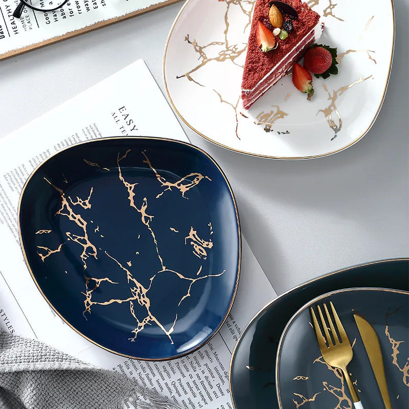 Nordic Dinner Irregular Plates Ins Gold Inlay Dinner Dish Marble Steak Plates Ceramic Dishes Tray Dinnerware Sets Drop Shipping Good Vibrations
