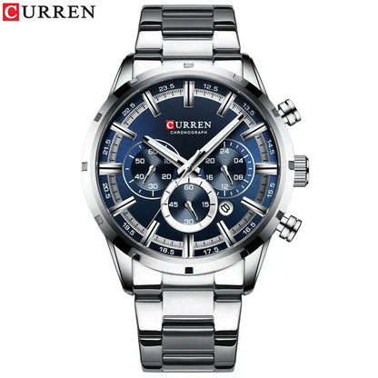Curren Men's Watch Blue Dial Stainless Steel Band Date Mens Business Male Watches Waterproof Luxuries Men Wrist Watches for Men Good Vibrations
