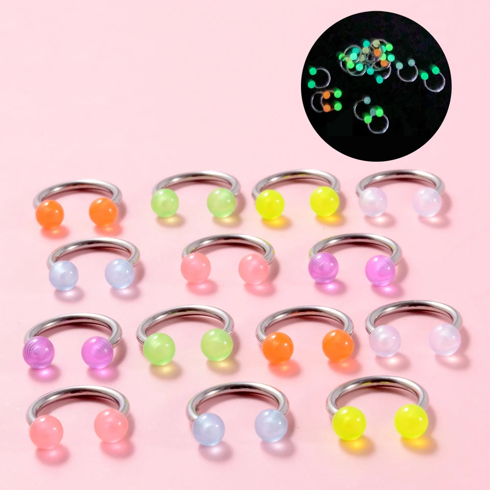 Surgical Steel Bar Tongue Rings Acrylic Glow in the dark ball Tongue Barbell Luminous Acrylic Ball Belly button Ring Piercing Good Vibrations