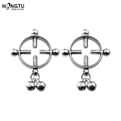 2PCS Screw Bell Pendant Fake Nipple Ring Women Stainless Steel Fashion Piercing Jewelry Body Jewelry Round Nipple Piercings Bar Good Vibrations