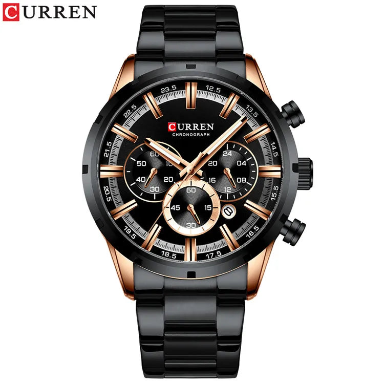 Curren Men's Watch Blue Dial Stainless Steel Band Date Mens Business Male Watches Waterproof Luxuries Men Wrist Watches for Men Good Vibrations