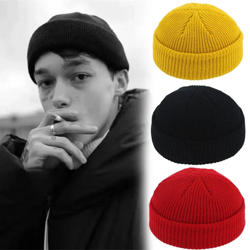 Hip Hop Beanie Knitted Hat Men Skullcap Women Winter Warm Brimless Unisex Baggy Melon Cap Cuff Docker Fisherman Beanies Hats Good Vibrations