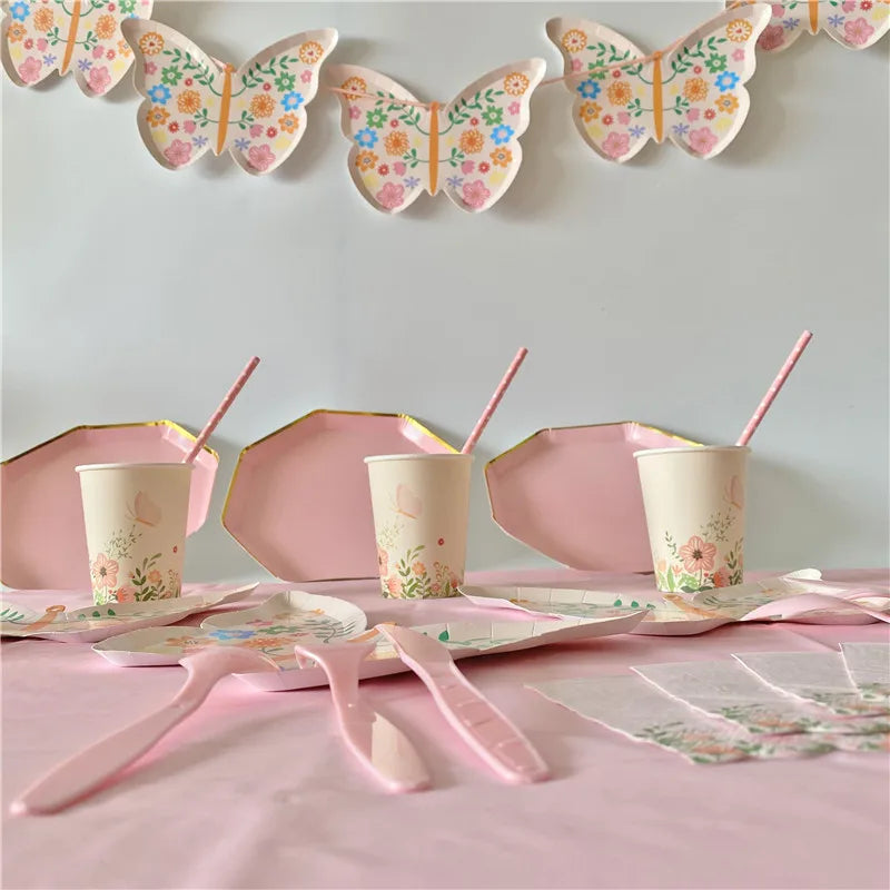 Birthday Party Decoration Butterfly Disposable Tableware Paper Plate Cups Napkin Happy Birthday Party Decoration Good Vibrations