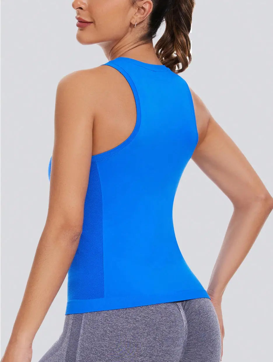 Workout Tank Tops for Women Racerback Tank Tops Seamless Gym Tops Sleeveless Athletic Yoga Running Shirts Good Vibrations