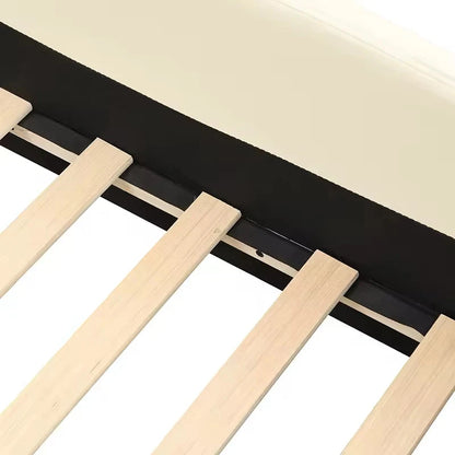 Modern Full-Size Upholstered Platform Bed Set with Piglet Shape Headboard and Bunk Bed Slide Beige for Children's Bedroom Good Vibrations