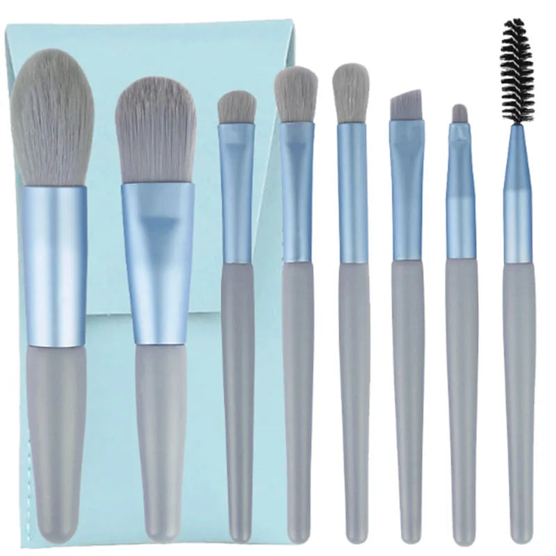 8pcs Macaron Makeup Brushes Set Eye Shadow Foundation Tool 8pcs Mini Travel Portable Cute Makeup Brush for Kids with Zipper Bag Good Vibrations