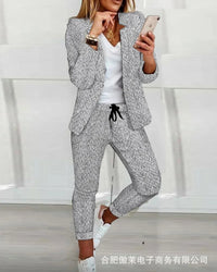 Ladies Commuter Wear Notched Collar Long-Sleeve Suit Jacket Casual Pants Elegant Office Work Clothes 2023 Fashion Two-Piece Set Good Vibrations