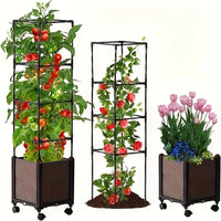 Raised Garden Bed Planter Box with Trellis,Self-Watering Tomato Cage Planters for Garden Climbing Plants Vegetable Vine Flower Good Vibrations