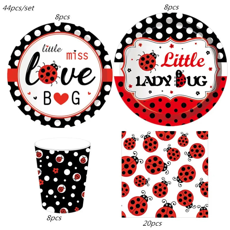 Cartoon Ladybug Theme Birthday Supplies Tablecloth Paper Plate Cup Banner Balloon Party Decoration Set Baby Shower Decoration Good Vibrations