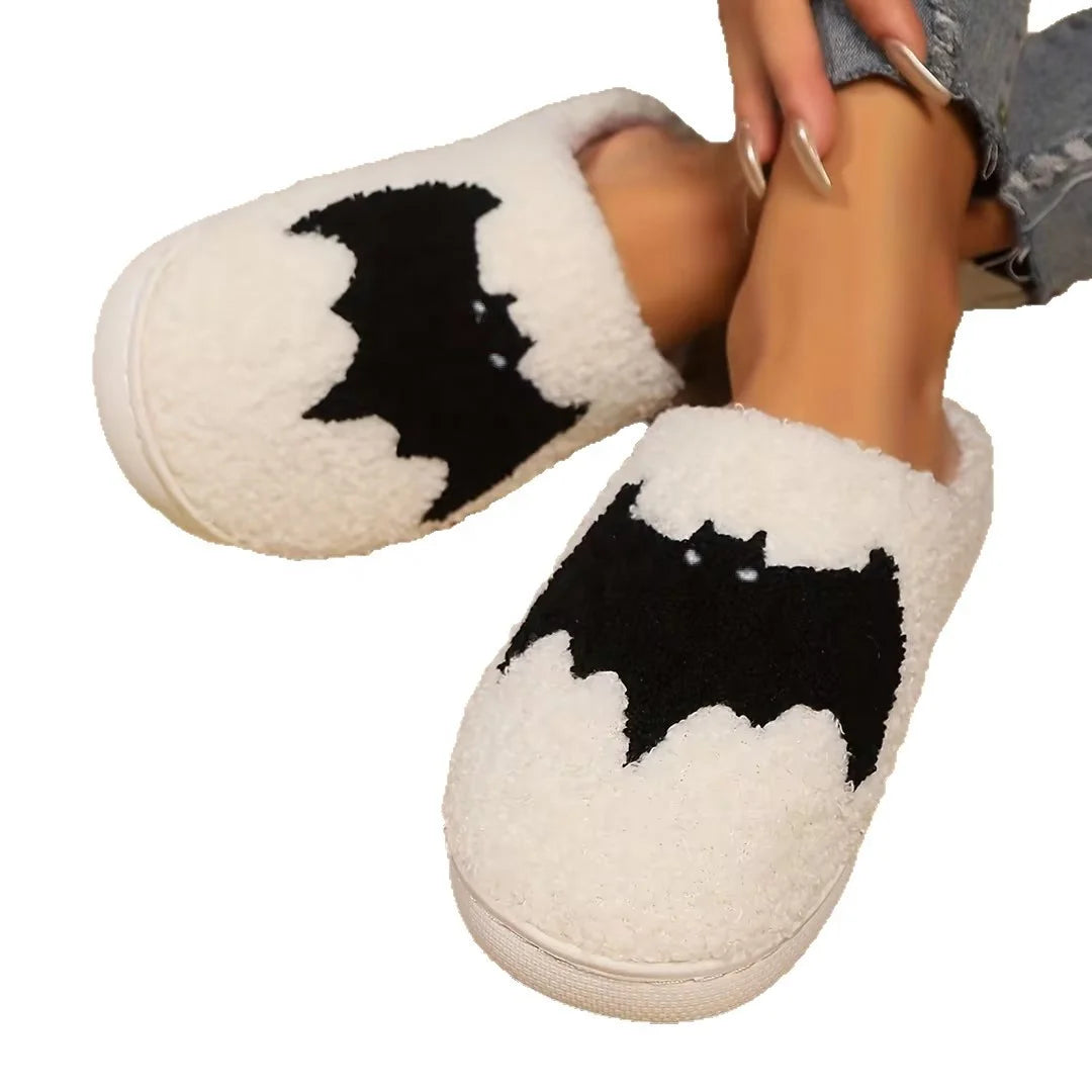 Halloween Theme Black Bat Home Cotton for Slippers for Men Women Autumn Winter Warm Wear-Resistant Non-Slip Floor Socks Fur Good Vibrations