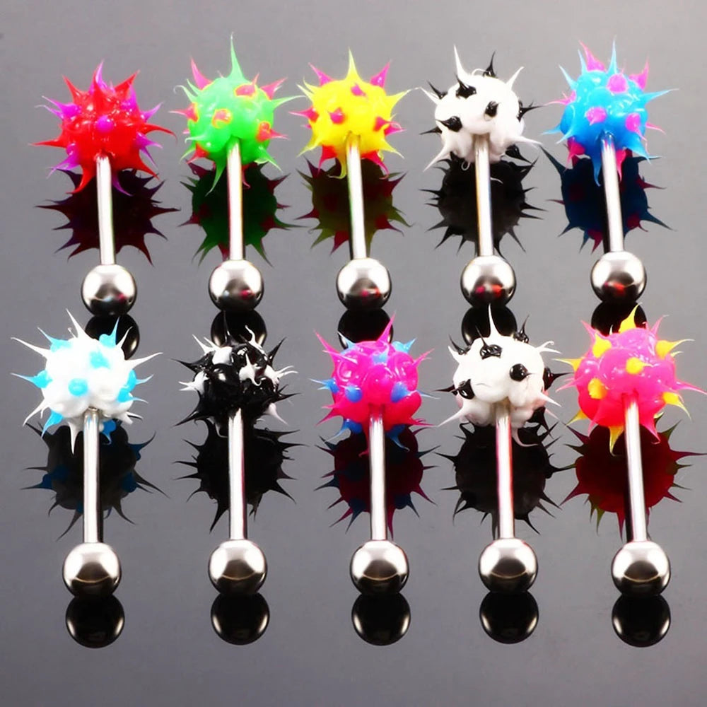 HONGTU 5Pcs Tongue Rings Mixed Color Silicone Ball Tongue Piercing Barbell For Women Stainless Steel Body Piercing Jewelry 14G Good Vibrations
