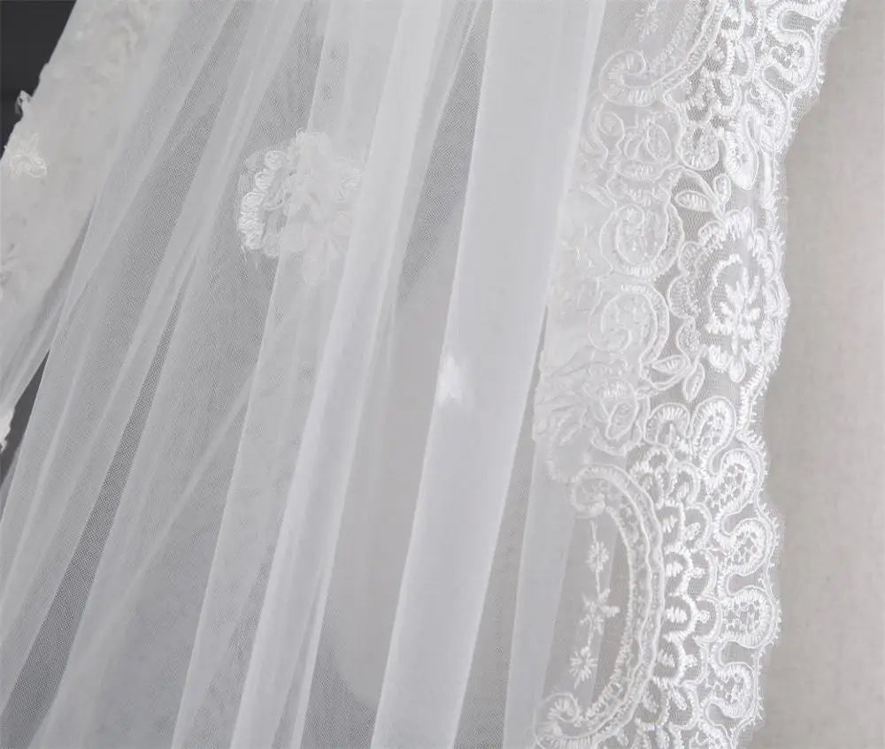 Luxury Cathedral 3.5M Wedding Veil Lace Pearls Beaded Bridal Veil Good Vibrations