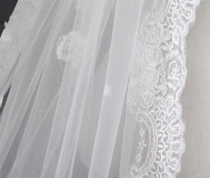Luxury Cathedral 3.5M Wedding Veil Lace Pearls Beaded Bridal Veil Good Vibrations