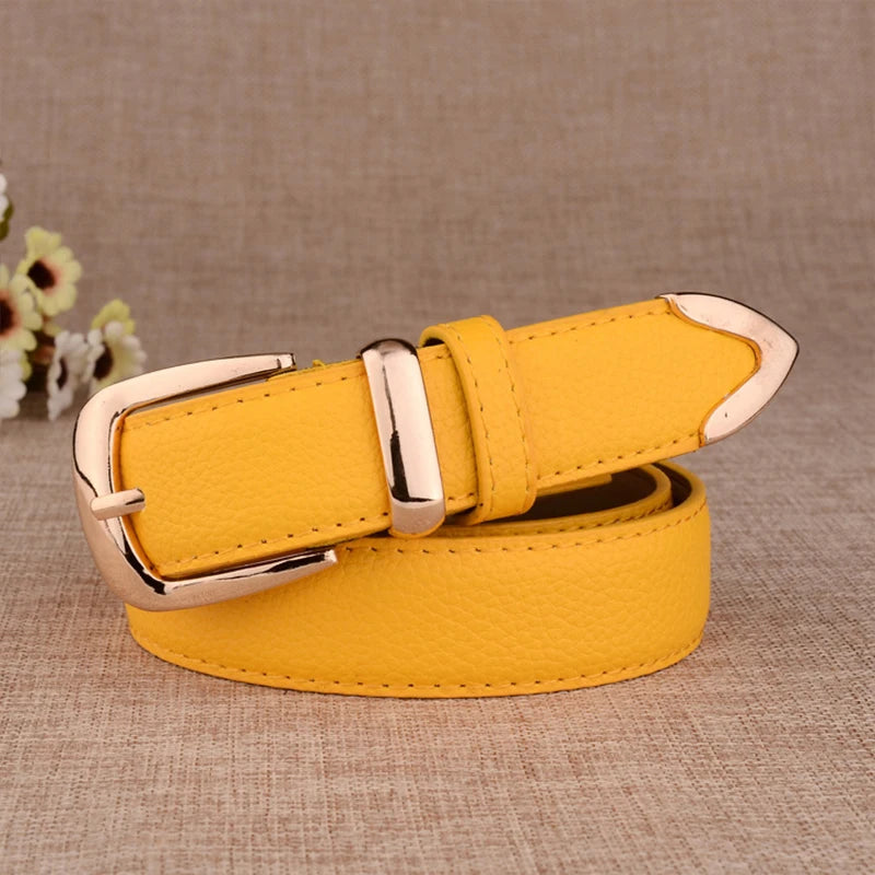 Fashion Women Leather Belts High Quality Gold Buckle Best Matching Dress Jeans Belts for Lady LB2146 Good Vibrations