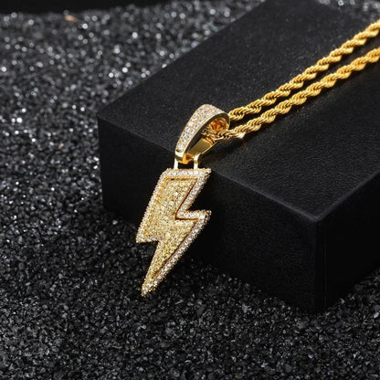 Crystal Charm Necklace Shine Full Zircon Lightning Necklace for Women Men Iced Out Chain Hip Hop Party Jewelry Accessories Good Vibrations