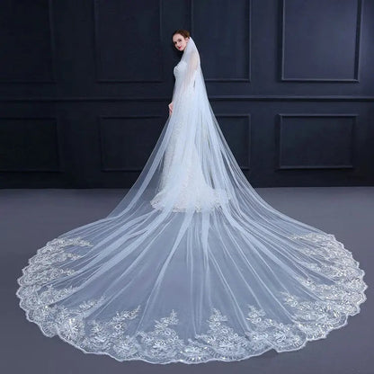 Qushine WholeSale Long Tulle Wedding Bridal Veil Lace Wedding Veil Good Vibrations