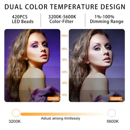 Match Make up Mirror and Remote Shutter 26inch Big Led Ring Light for Camera/Smartphone/YouTube/TikTok/Self-Portrait Shooting Good Vibrations