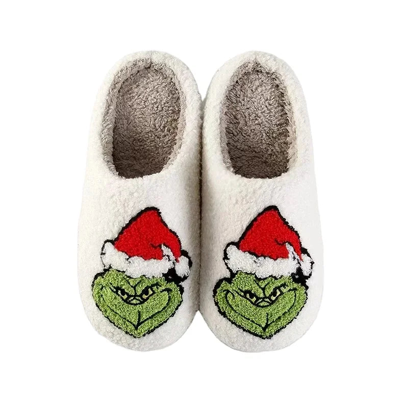 New Home Christmas Grinch Warm Winter Cotton Slippers Couples Men and Women Thick-soled Soft-soled Shoes Thick Non-slip Good Vibrations