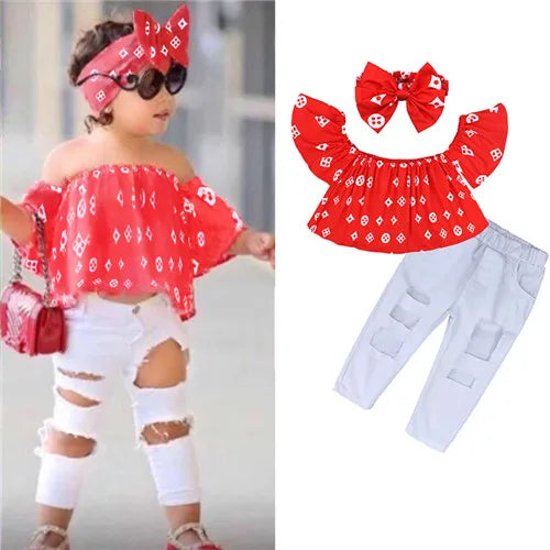Girls Clothing Sets 2025 Summer New Children Girls Clothing Sets Kids top + pants Suit Clothes Good Vibrations