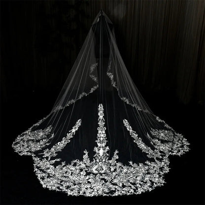 ROMANTIC Luxury Bridal Veils Cathedral Length Long White Ivory Lace Wedding Veils With Comb Good Vibrations