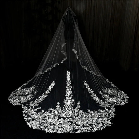 ROMANTIC Luxury Bridal Veils Cathedral Length Long White Ivory Lace Wedding Veils With Comb Good Vibrations