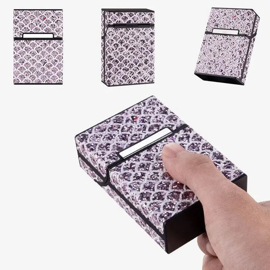 Luxury Design Kacone cigarette holder box, purple leather pattern, 20-piece capacity.