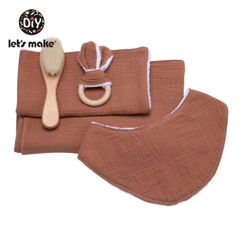 Let's Make Baby Bath Toy Set Double Sided Cotton Blanket Saliva Towel Rabbit Bracelet Toys Baby Bath Gift Products For Kids Good Vibrations