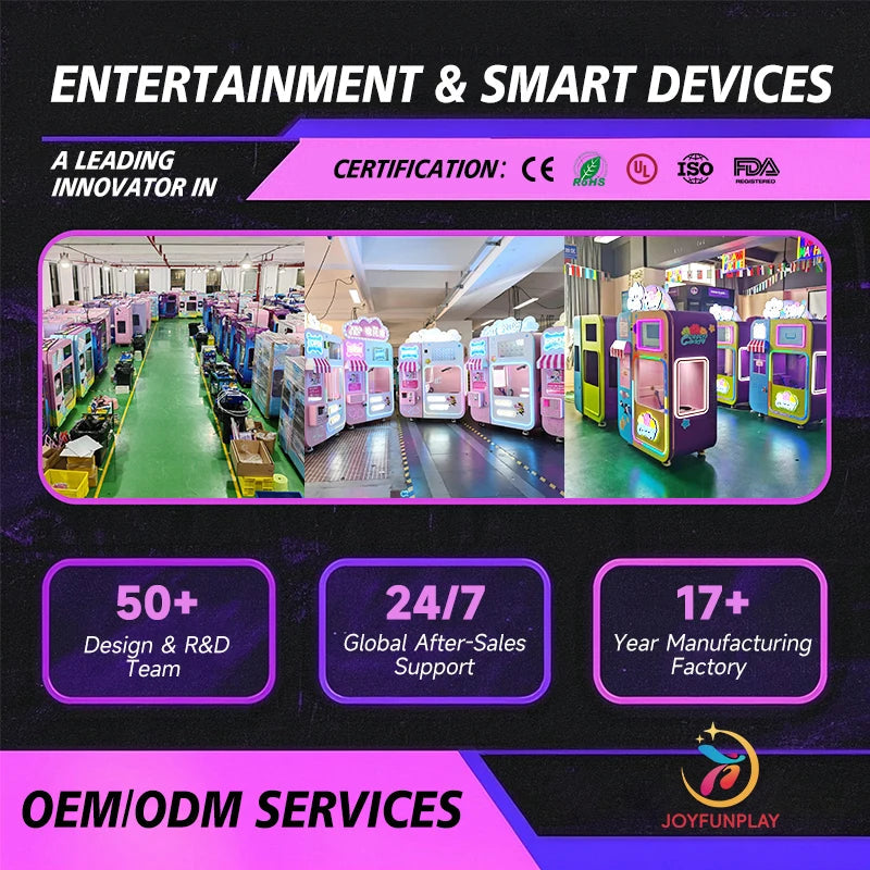 JoyFunplay Manufacture Customized Coin Cash Full Automatic Cotton Candy Vending Machine Floss Flower Candy Machine Good Vibrations
