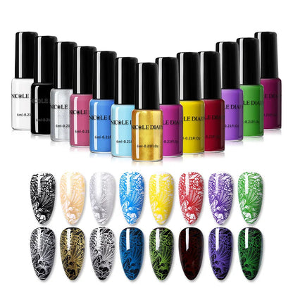 NICOLE DIARY Stamping Nail Polish Black White Gold Silver Nail Art Printing Varnish DIY Design for Stamping Plate Nails Painting Good Vibrations