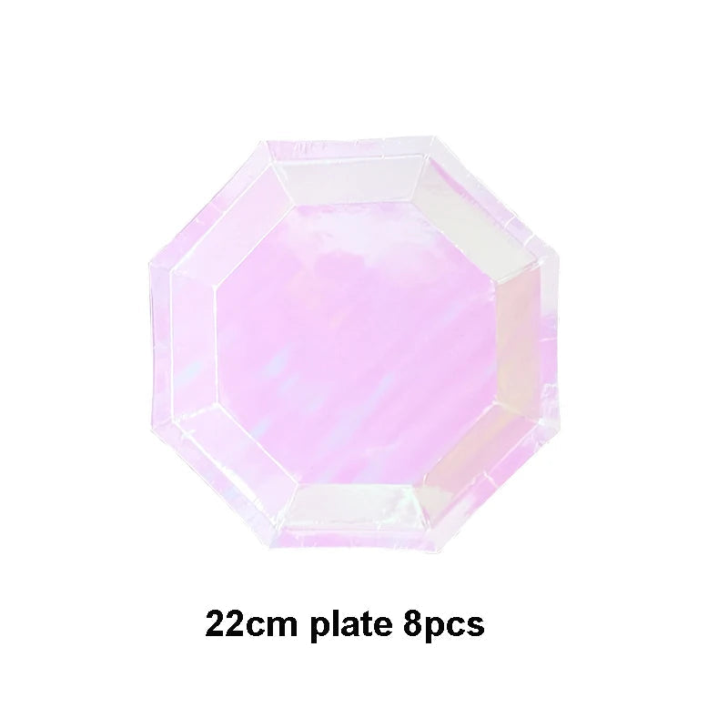Rose Gold Disposable Tableware sets Paper Plates/cups/straws Iridescent Wedding Birthday Party Decor rainbow Dish Party Supplies Good Vibrations