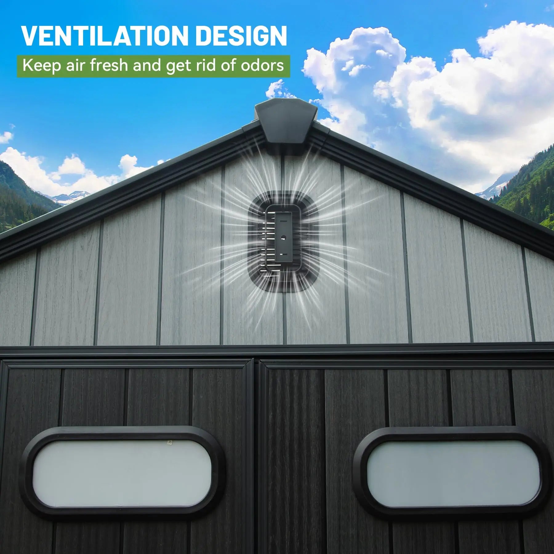 6X6 FT Durable Outdoor Resin Storage Shed with Lockable Door Windows Vents Waterproof Plastic Garden Tool Shed Good Vibrations