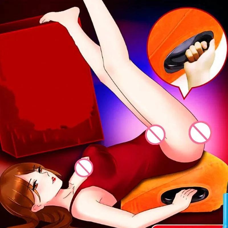 Inflatable sex pillow for adult erotic games and positions, featuring a wedge design for couples and BDSM use.