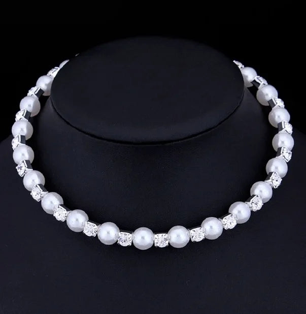 Wedding Bridal Jewelry Set String of Pearls Prom Silver Color Crystal Bracelet Necklace Earrings for Women jewellery sets Good Vibrations Adult Super Store