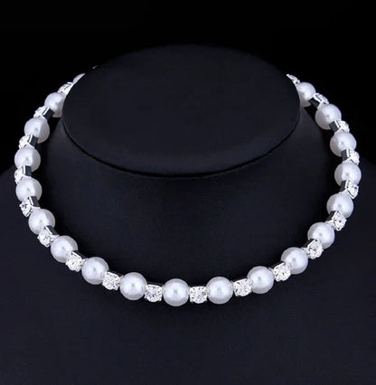 Wedding Bridal Jewelry Set String of Pearls Prom Silver Color Crystal Bracelet Necklace Earrings for Women jewellery sets Good Vibrations Adult Super Store