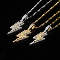 Crystal Charm Necklace Shine Full Zircon Lightning Necklace for Women Men Iced Out Chain Hip Hop Party Jewelry Accessories Good Vibrations