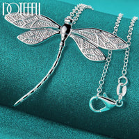 DOTEFFIL 925 Sterling Silver 40-75cm Chain Big Dragonfly Pendant Necklace For Women Wedding Engagement Party Fashion Jewelry Good Vibrations
