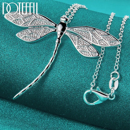 DOTEFFIL 925 Sterling Silver 40-75cm Chain Big Dragonfly Pendant Necklace For Women Wedding Engagement Party Fashion Jewelry Good Vibrations