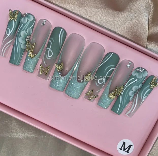 High Quality Multiply Designs 3D Handmade Customize Salon Press on Nails Acrylic Materials Set Good Vibrations