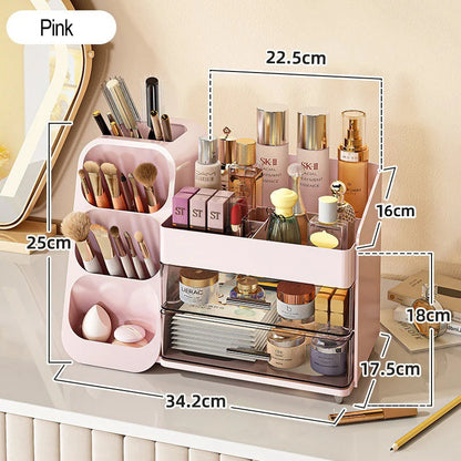 Large Capacity Household Storage Box for Cosmetics Makeup Brush Lipstick Eye Shadow Powder Puff Holder Shelf Dresser Table Top Good Vibrations