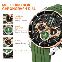MEGIR 2206 Men's Luxury Sport Quartz Chronograph Watch Waterproof Silicone Band Calendar Stopwatch Luminous Fashion Business Good Vibrations