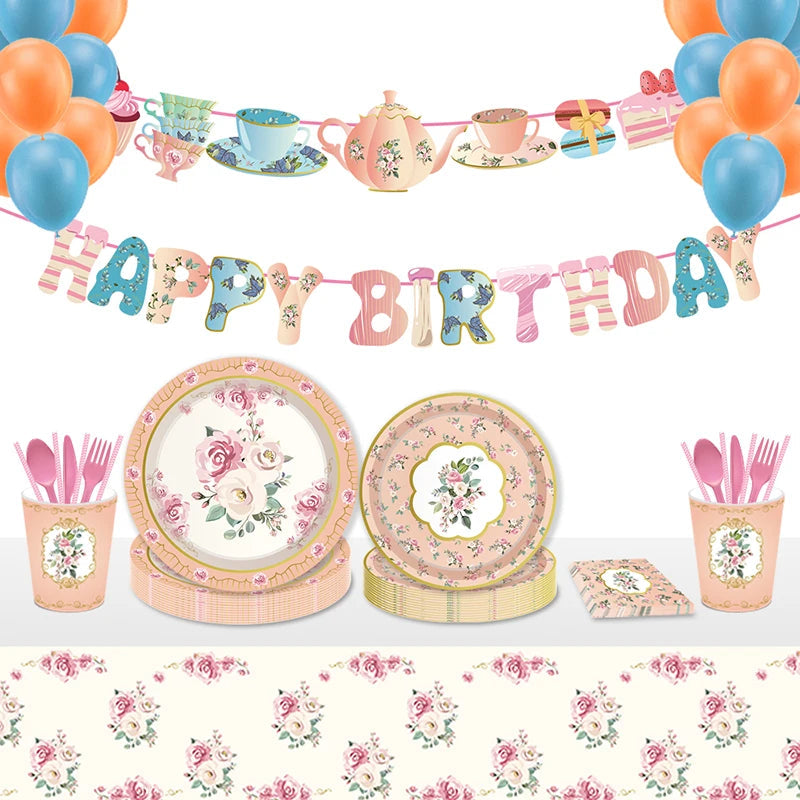 Hawaiian Pink Party Decoration Disposable Tableware Flower Summer Plate Paper Cup Napkin Birthday Decor Wedding Party Supplies Good Vibrations