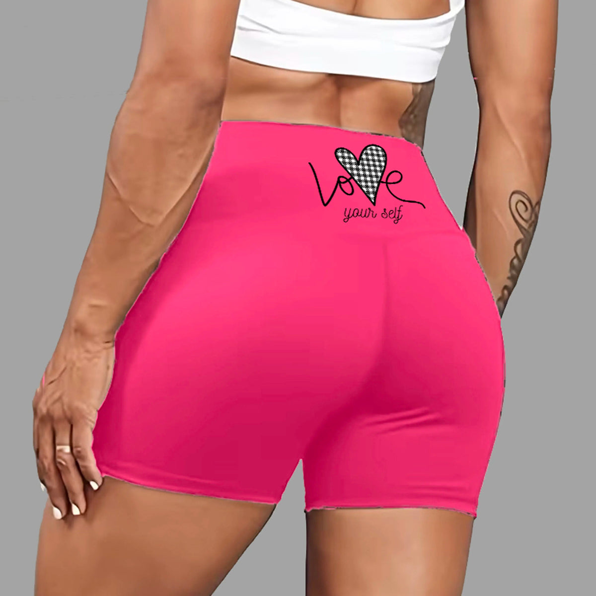 Love Yourself Plaid Heart Print Workout Shorts Gentle Retro US Local Warehouse Good Vibrations