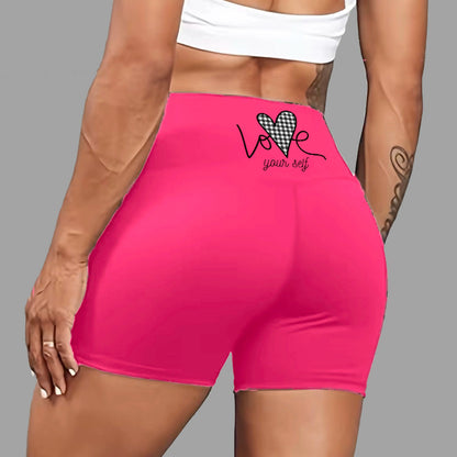 Love Yourself Plaid Heart Print Workout Shorts Gentle Retro US Local Warehouse Good Vibrations