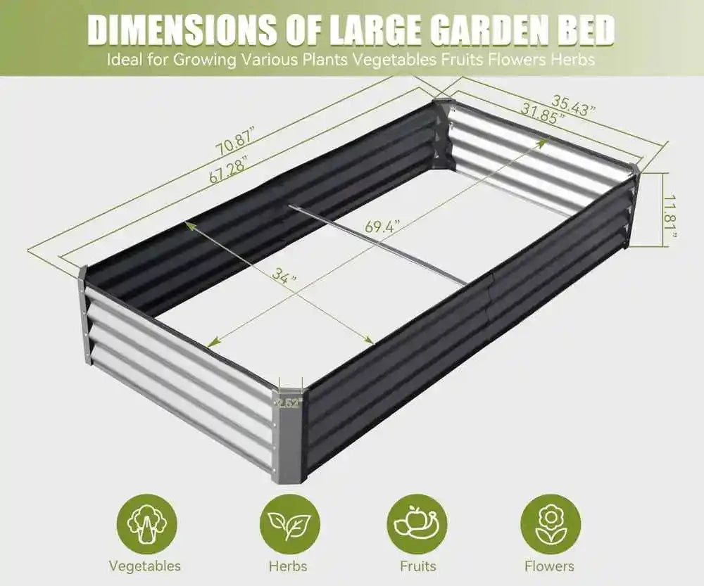 6x3x1ft Galvanized Raised Garden Bed, Outdoor Planter Garden Boxes Large Metal Planter Box for Gardening Flowers, Silvery Good Vibrations