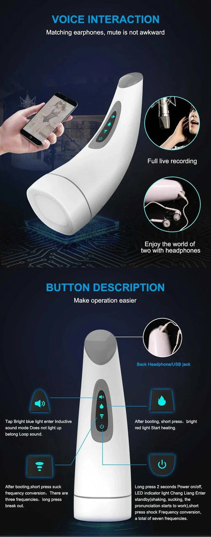Vagina sucking male masturbator with voice interaction feature.