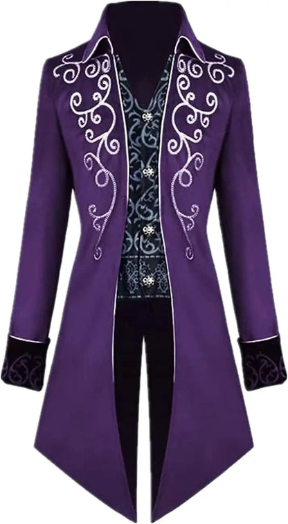 Medieval Men's Steampunk Vintage Tailcoat Jacket Gothic Victorian Frock Coat Uniform Halloween Costume Good Vibrations
