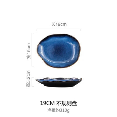 Household Ceramic Dinner Plate European Style Blue Glaze Salad Bowl Irregular Tableware Western Dinner Plate/kitchen Supplies Good Vibrations