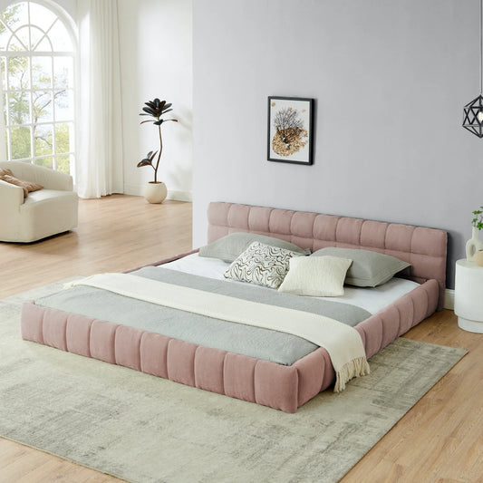 European Modern Style Tufted Queen/King Size Bedframe Low Height Floor Bed Base Wooden Platform Bed Good Vibrations