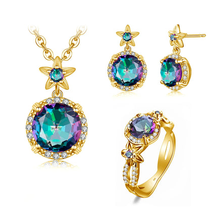 Szjinao Boho Flower Engrave Ring Earrings Pendant Garnet Diamond Silver 925 Gold Plated Dubai Jewelry Sets Jewellery Good Vibrations