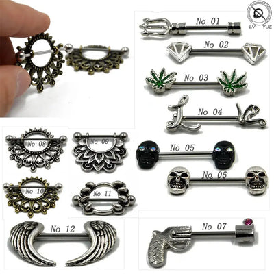 1Pair Flower Charming Nipple Rings For Women Body Piercing Jewelry Nipple Piercing Heart Barbell 14G Nipple Shield